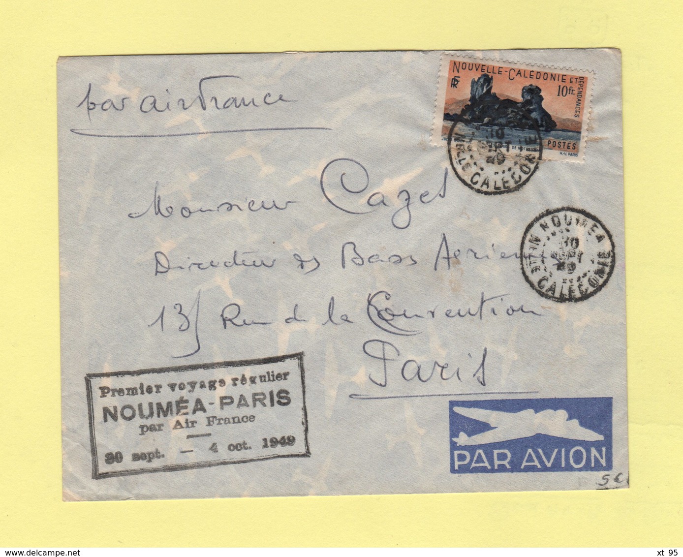 Nouvelle Caledonie - Noumea - Premier Voyage Regulier Par Air France - 30 Sept 1949 - Brieven En Documenten