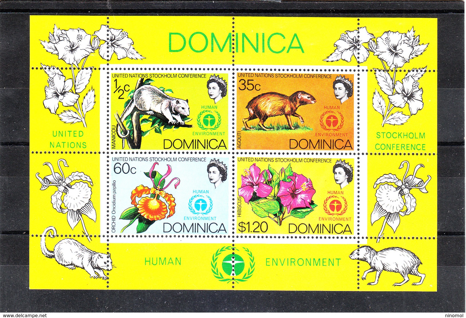 Dominica  - 1972. Protezione Ambiente. Animali, Orchidea, Ibisco. Environment Conference. Animal,Orchid,Ibisc. MNH - Protezione Dell'Ambiente & Clima