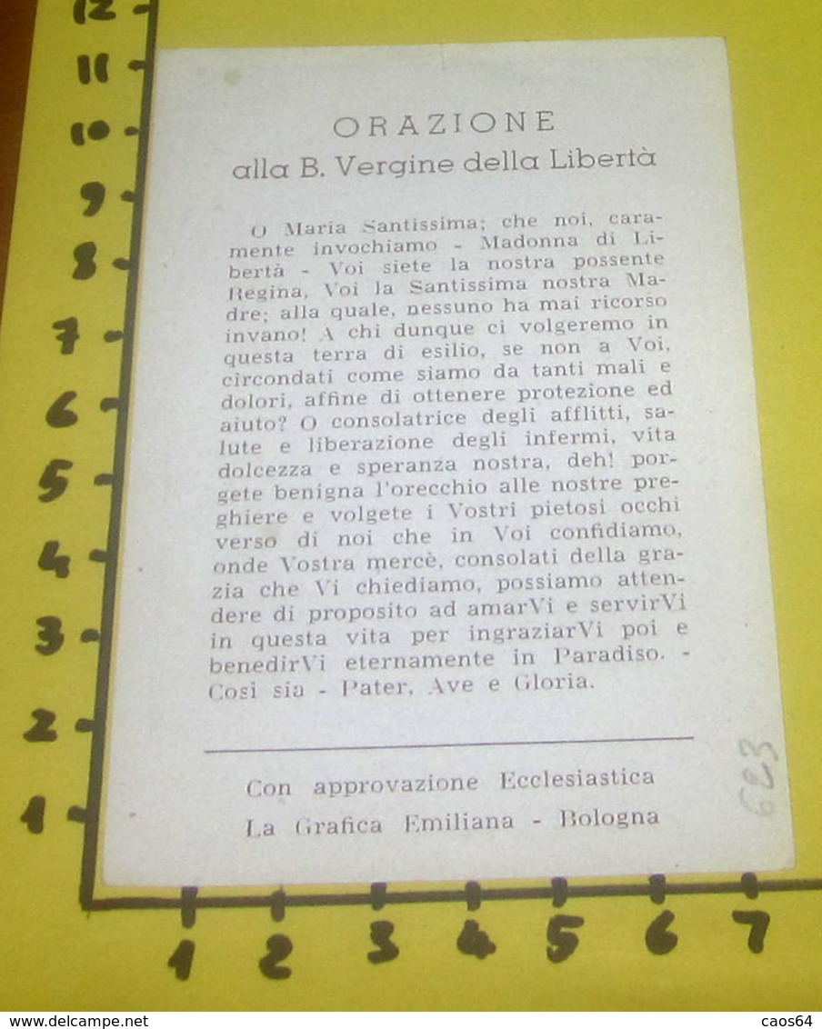 B. V. Della Libertà Venerata Basilica S. Antonio A Porta S. Stefano SANTINO Con Orazione Grafica Emiliana - Santini