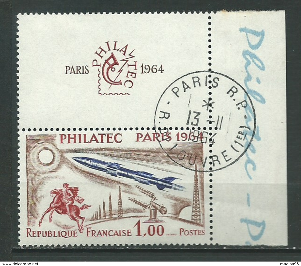 FRANCE: Obl., N° YT 1422, Brun, Bleu Foncé Et Carmin, Av. Vignette Et Bdf, TB - Used Stamps