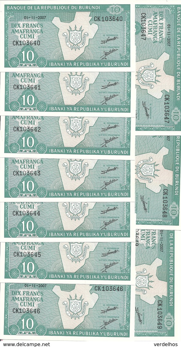 BURUNDI 10 FRANCS 2007 UNC P 33 E ( 10 Billets ) - Burundi