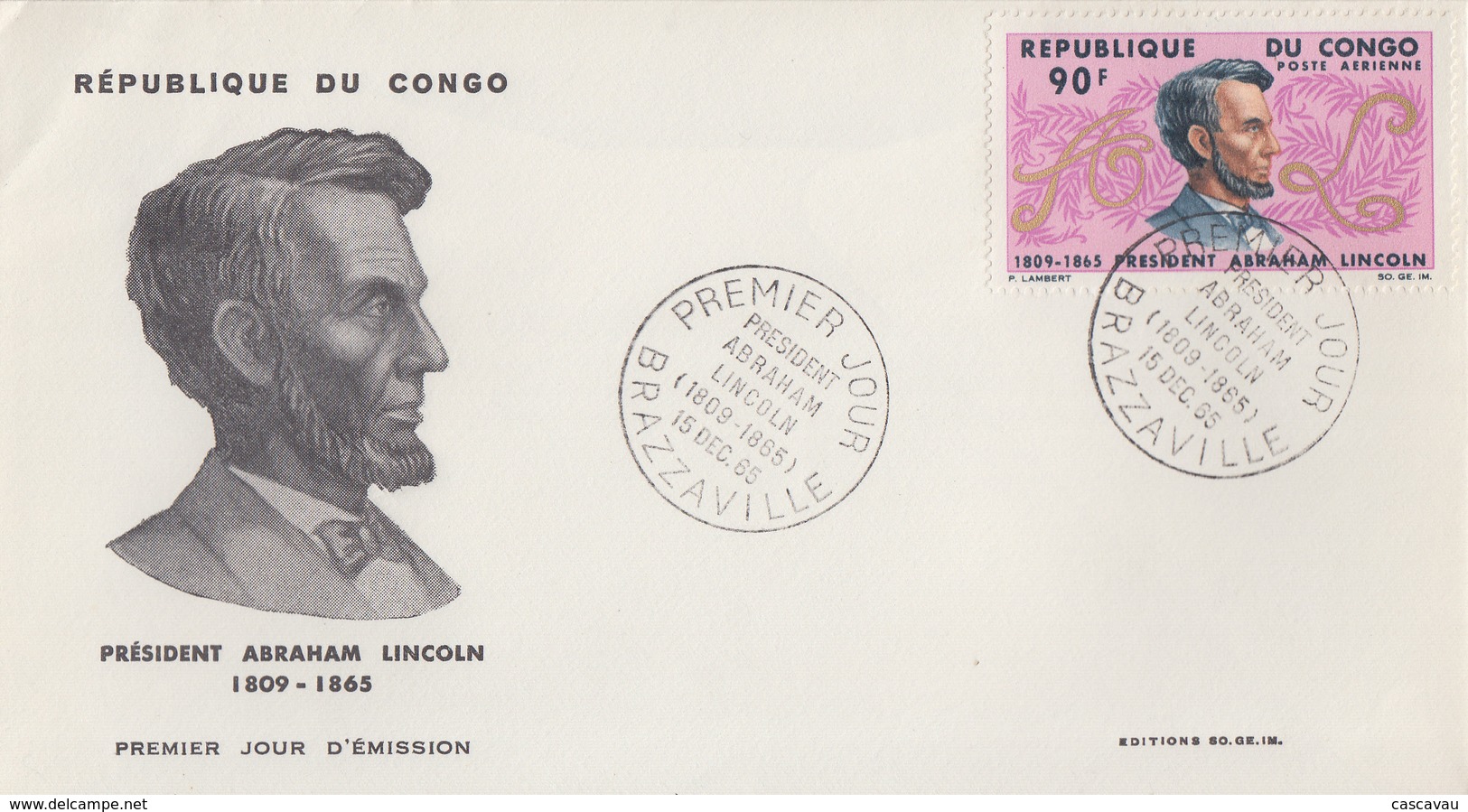 Enveloppe  FDC  1er  Jour   CONGO     Abraham   LINCOLN     1965 - FDC