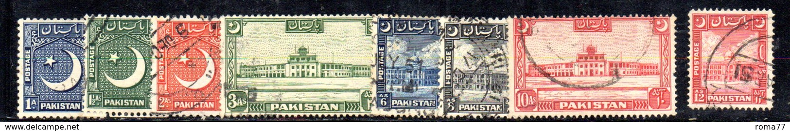 APR1729 - PAKISTAN 1950 , Indipendenza : Yvert N. 47/54  Usata  (2380A)  Modificati - Pakistan