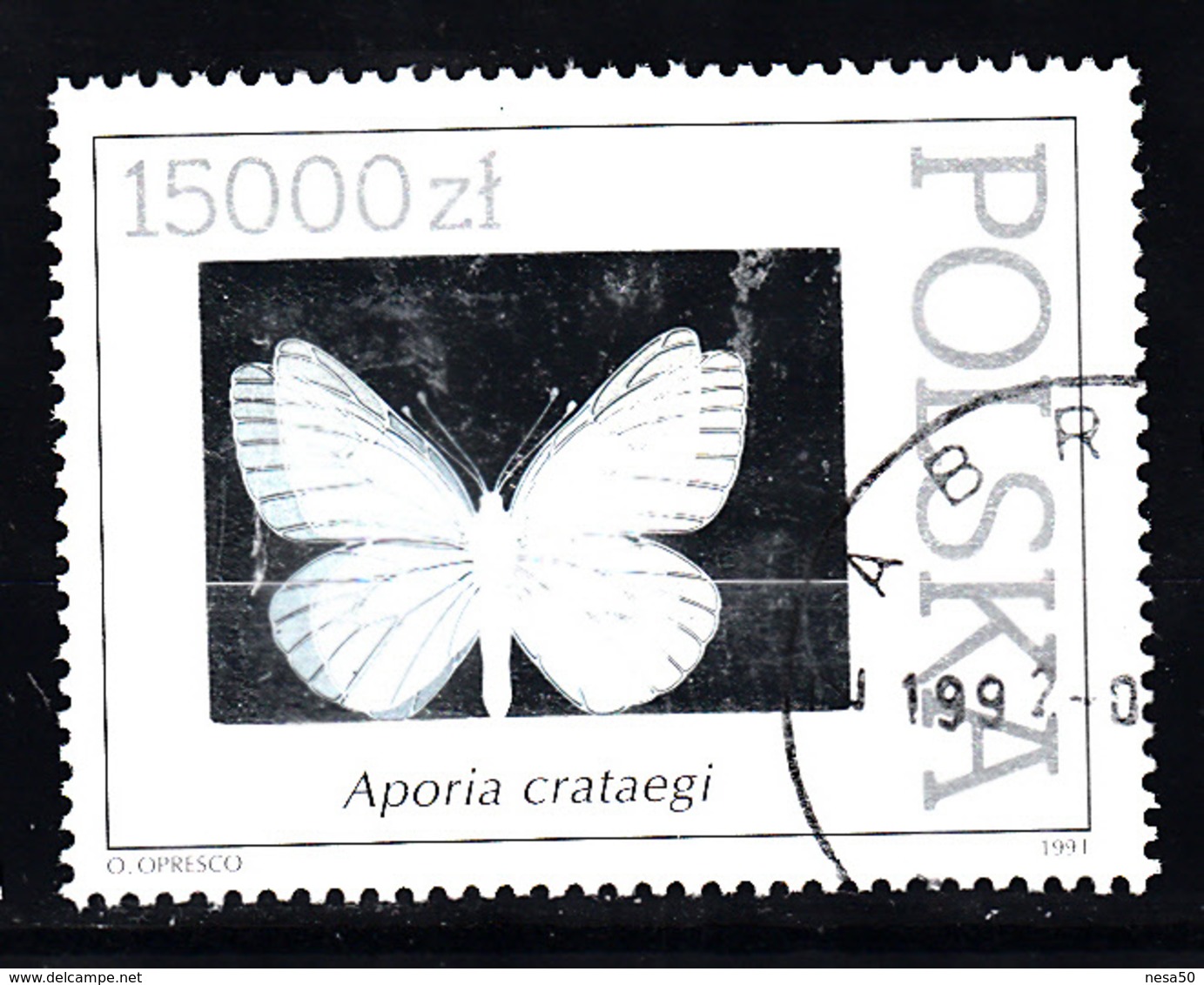 Polen 1991 Mi Nr 3349, Vlinder, Buttefly,  Met Hologramfolie - Gebruikt