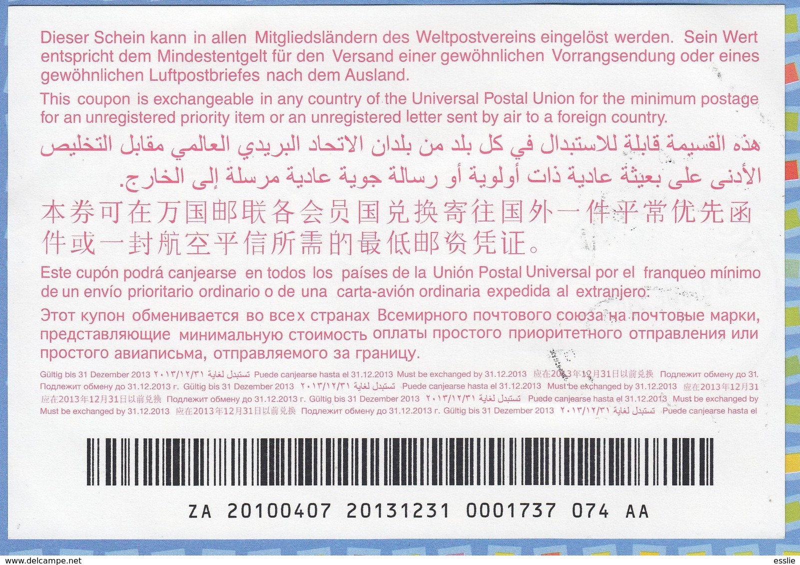 SOUTH AFRICA - 2013 - International Reply Coupon - Storia Postale