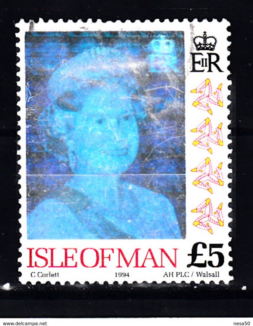 Ilse Of Man 1994 Mi Nr 601, Koningin Elisabeth II Met Hologramfolie, Waarde 5 Pound - Man (Insel)