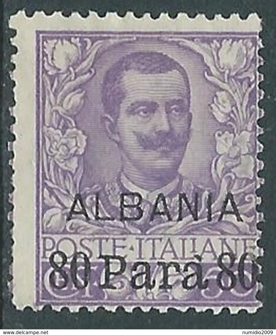1907 LEVANTE ALBANIA FLOREALE 80 PA SU 50 CENT SENZA GOMMA - RA10-7 - Albania