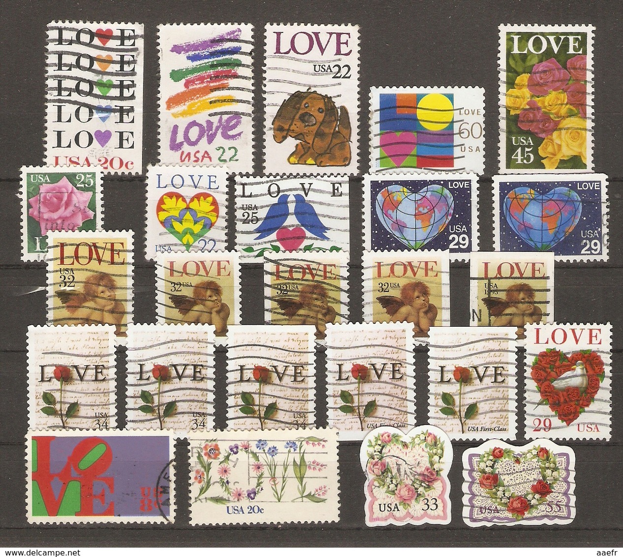 Etats-Unis, USA - Love, Saint Valentin - Petit Lot De 25 Timbres° Avec Nuances Et Roulettes - Vrac (max 999 Timbres)