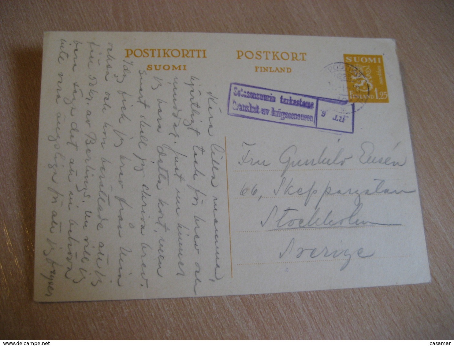 1940 To Stockholm Sweden CENSORED Censor Cancel Postal Stationery Card FINLAND - Militärmarken