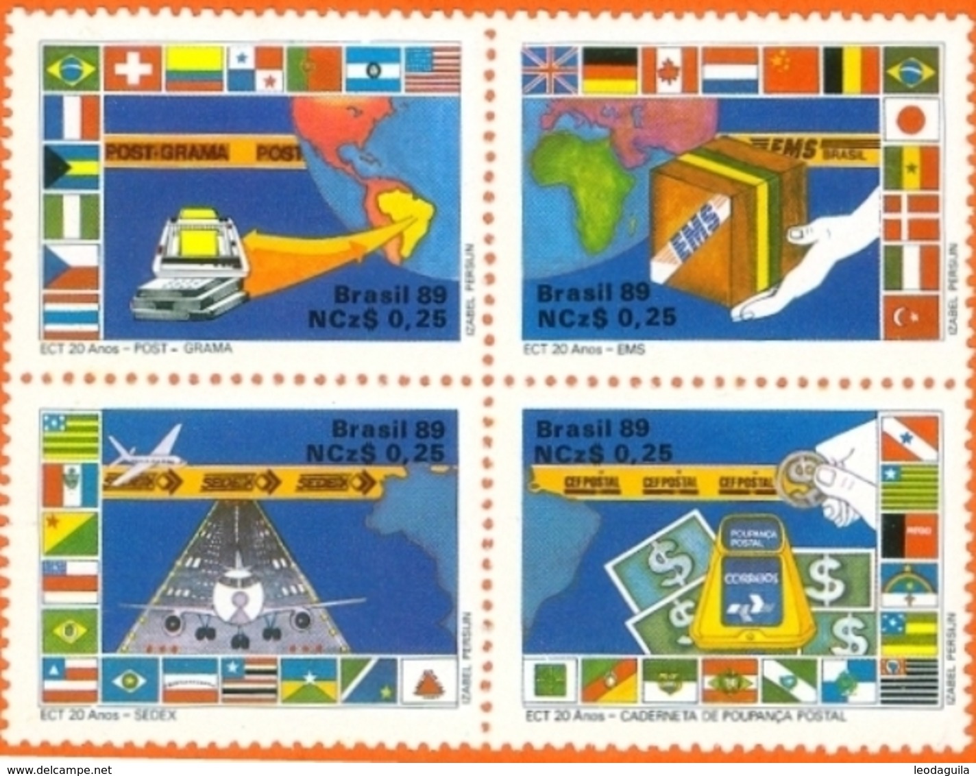 BRAZIL #2163  -   POSTAL SERVICES -  4v  (+)  1989 - Unused Stamps