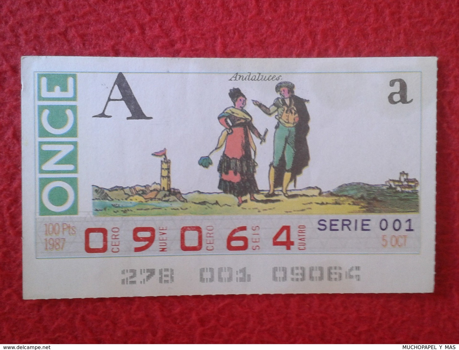 CUPÓN DE ONCE SPANISH LOTTERY CIEGOS SPAIN LOTERÍA ESPAÑA BLIND 1987 ANDALUCES ANDALUSIAN PEOPLE ANDALUCÍA ANDALUSIA VER - Billetes De Lotería