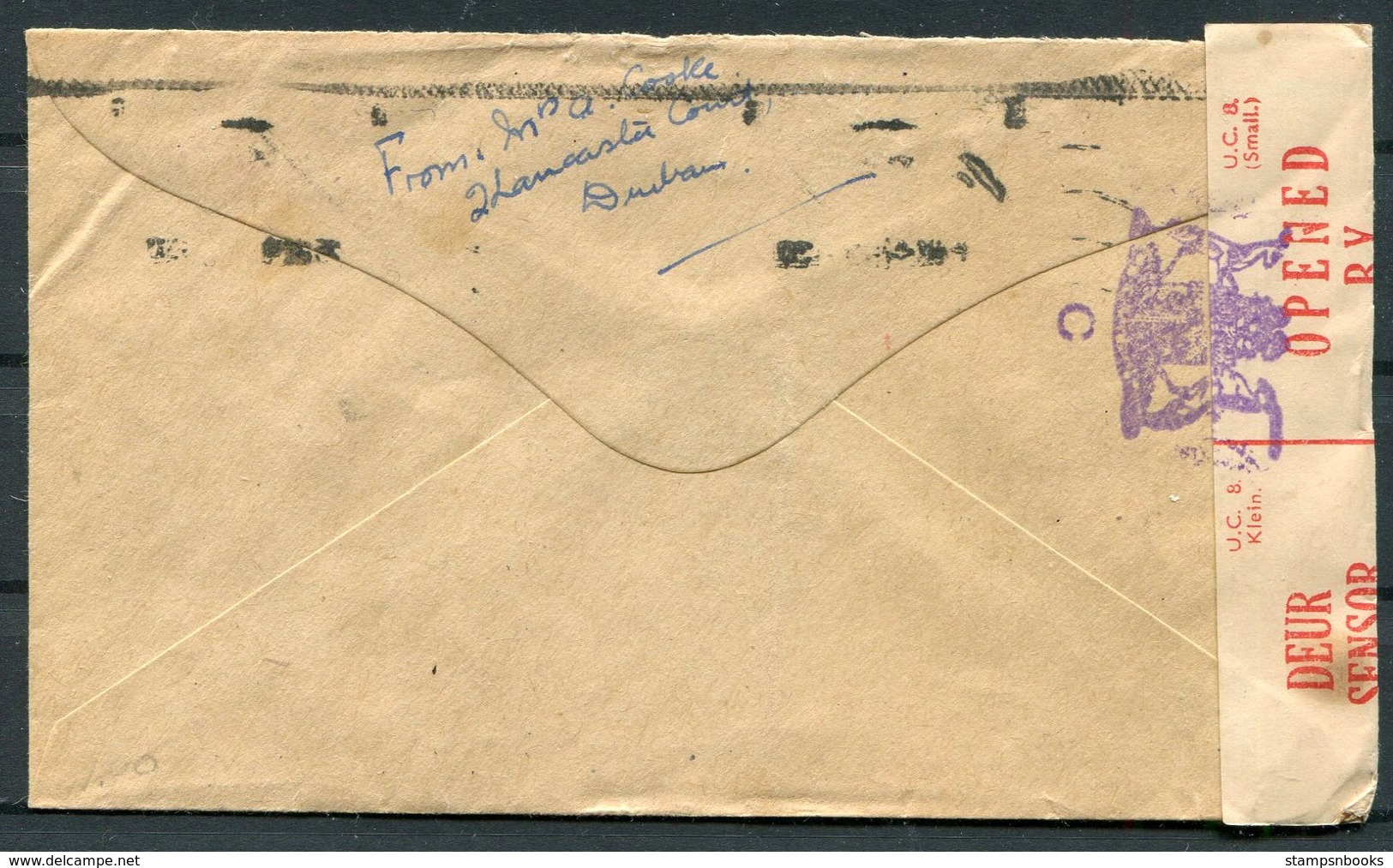 1944 South Africa Durban Censor Cover - General Church Military Service Commission, USA - Covers & Documents