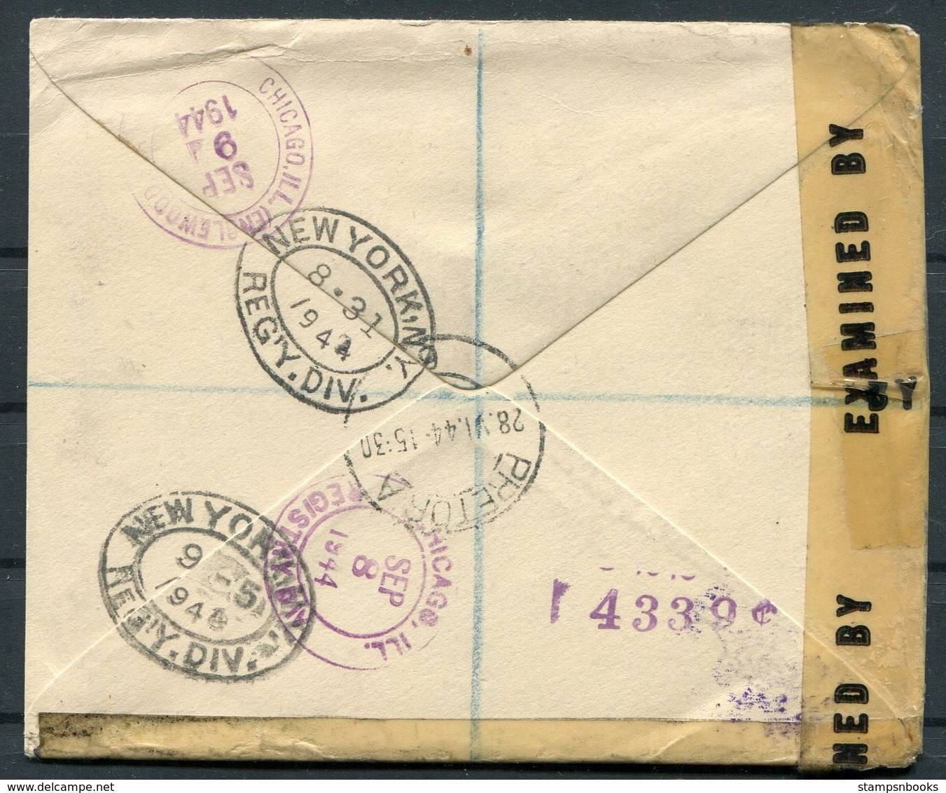 1944 South Africa Registered O.H.M.S. Pretoria, Postmaster General, Censor Cover - Chicago USA - Covers & Documents