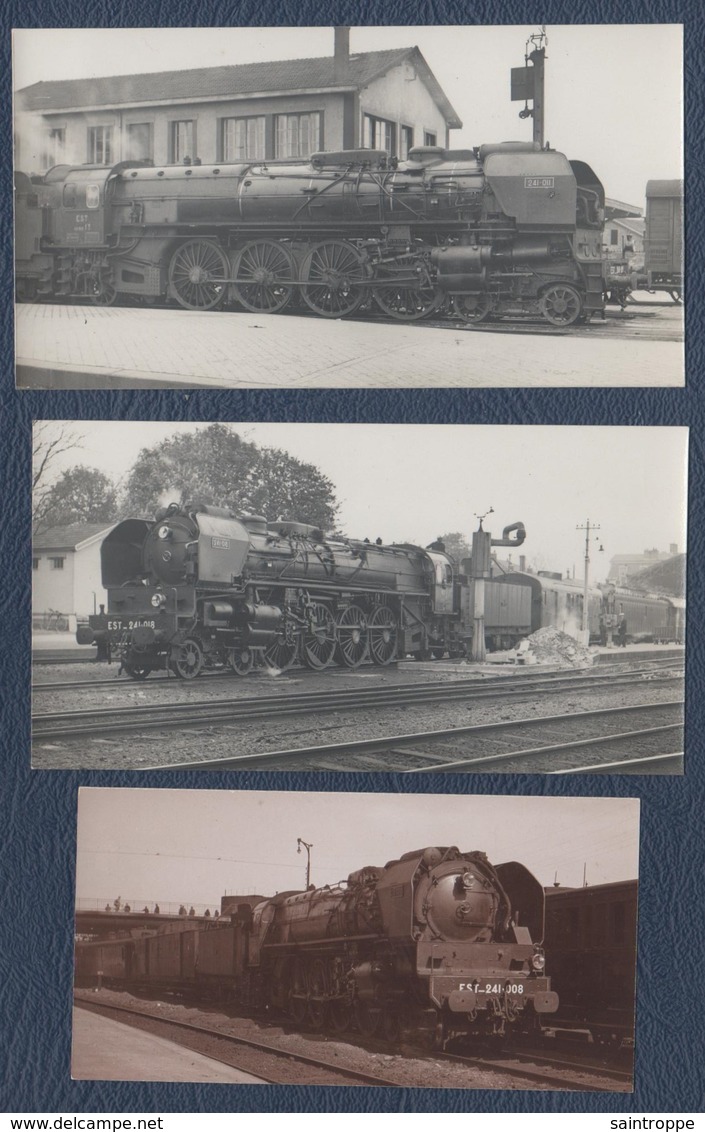 Lot De 3 Petites Photos.Train, Locomotive. - Trains