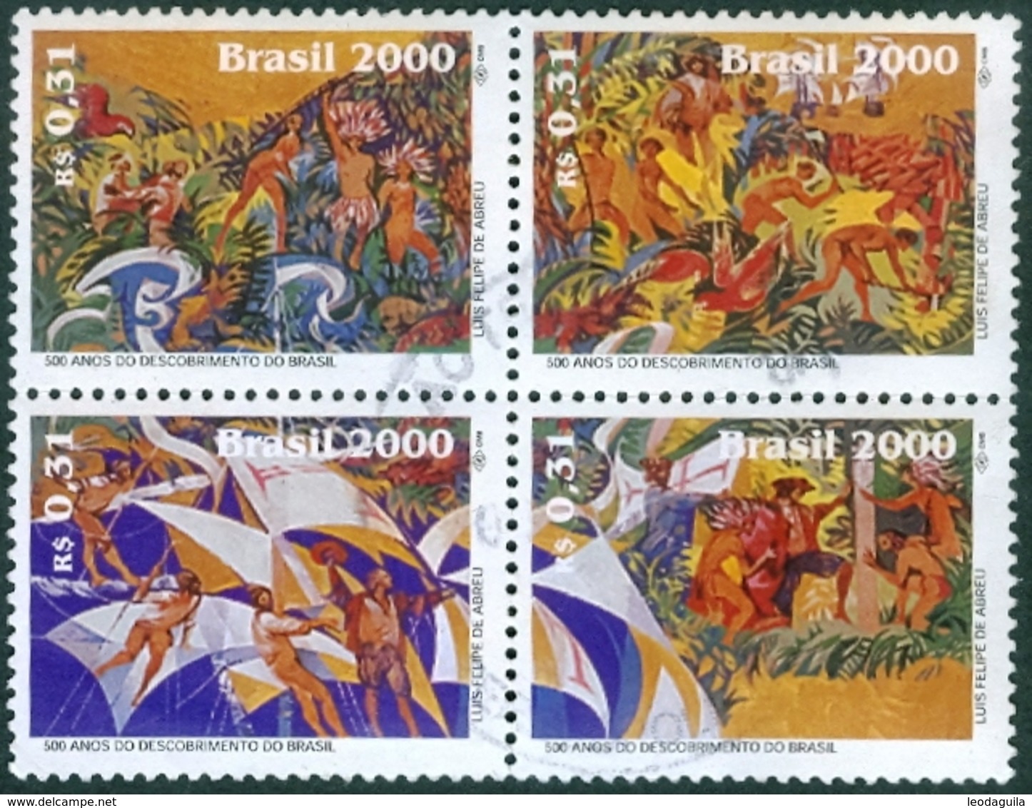 BRAZIL #2600   - DISCOVERY OF BRAZIL, 500th ANNIVERSARY -  BLOCK OF 4   - 2000 -  USED - Used Stamps