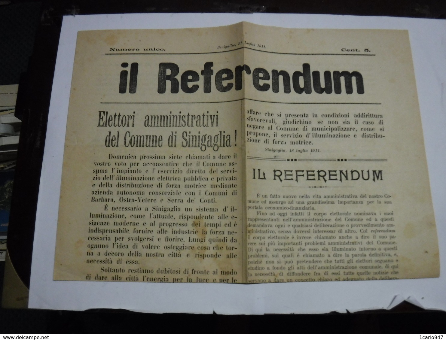 SENIGALLIA  -- ANCONA  --    IL REFERENDUM  -- NUMERO UNICO - Italia