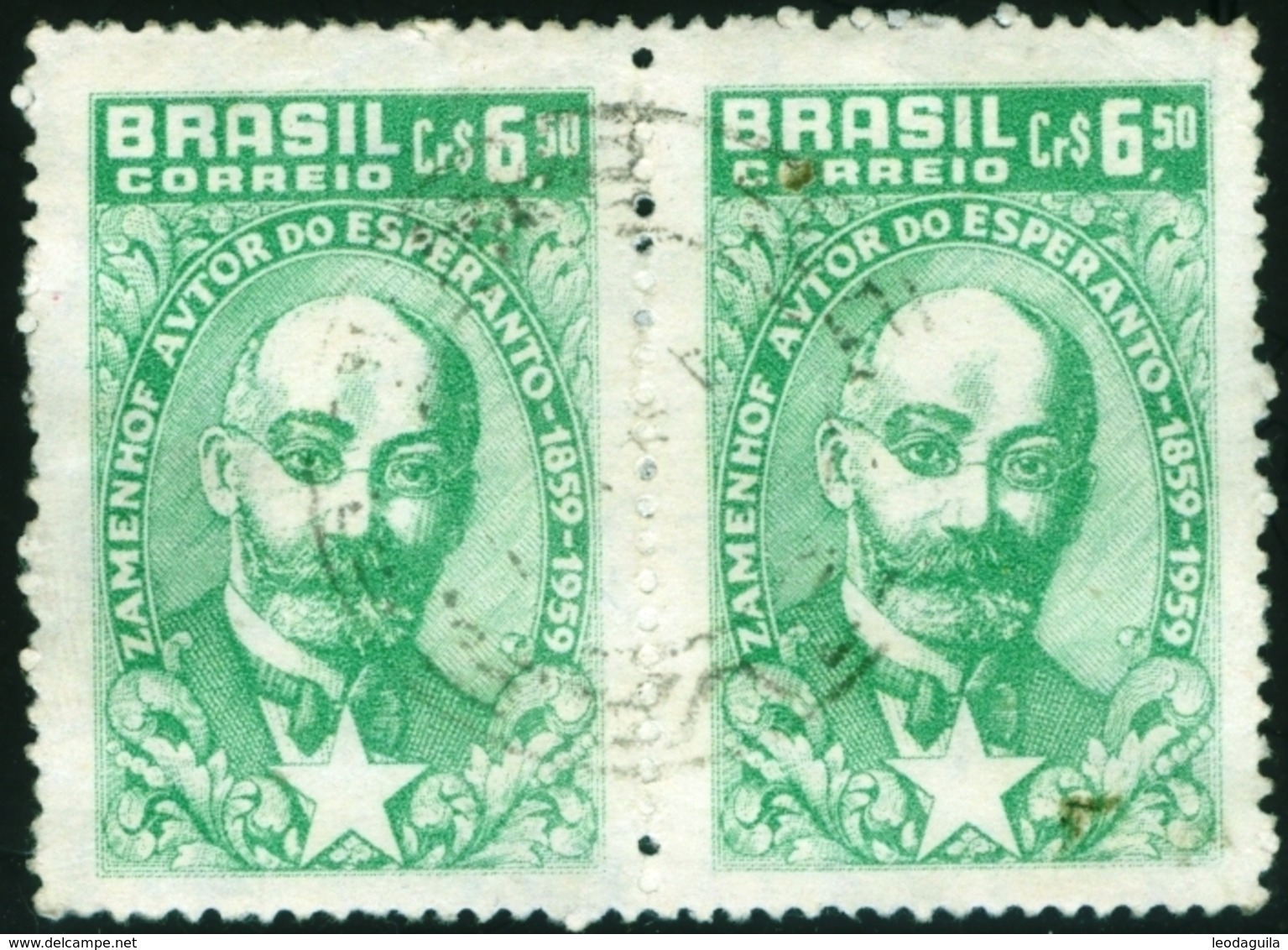 BRAZIL # 905 - ESPERANTO -  ZAMENHOF   -  1959   PAIR USED - Used Stamps