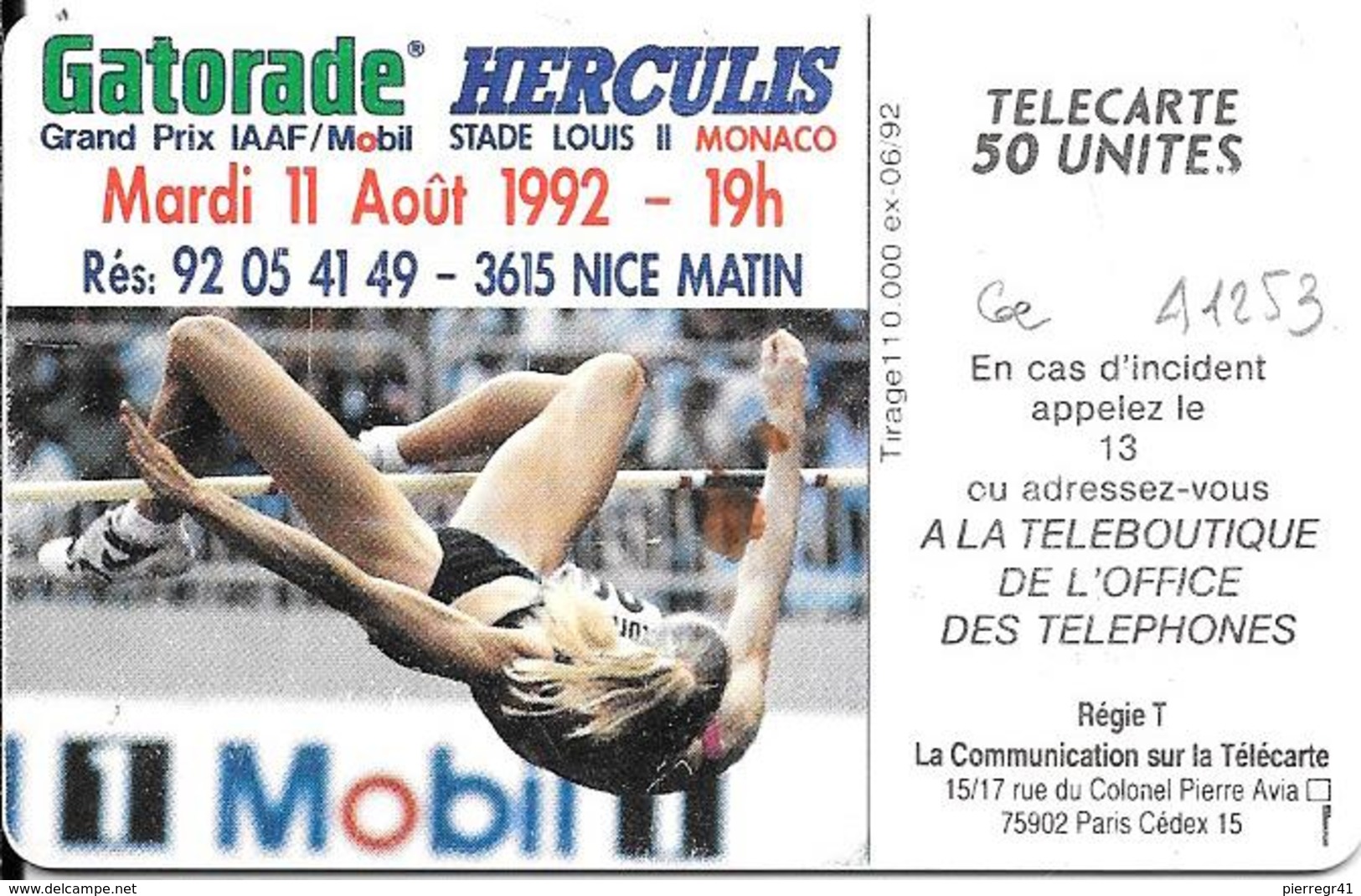 CARTE-PUCE-MONACO-50U-MF 24-SC5-HERCULIS 92-V°N°5 Ge41253-UTILISE-BE- - Monace