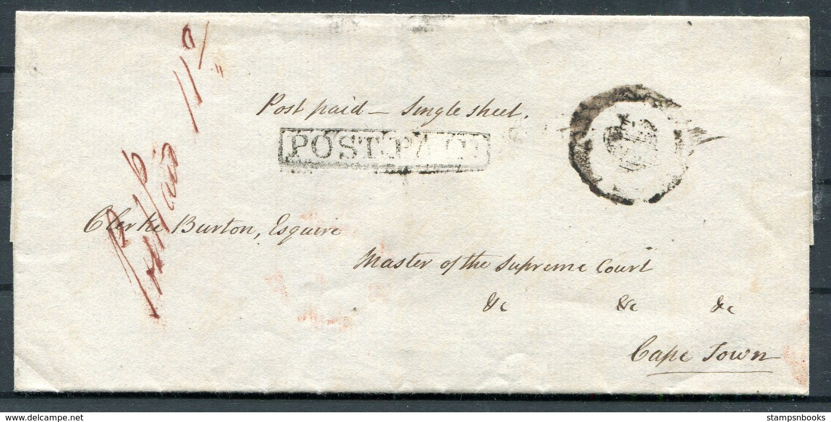 South Africa, Cape Town, Supreme Court, Pre-stamp Crown POST PAID Wrapper - Cape Of Good Hope (1853-1904)