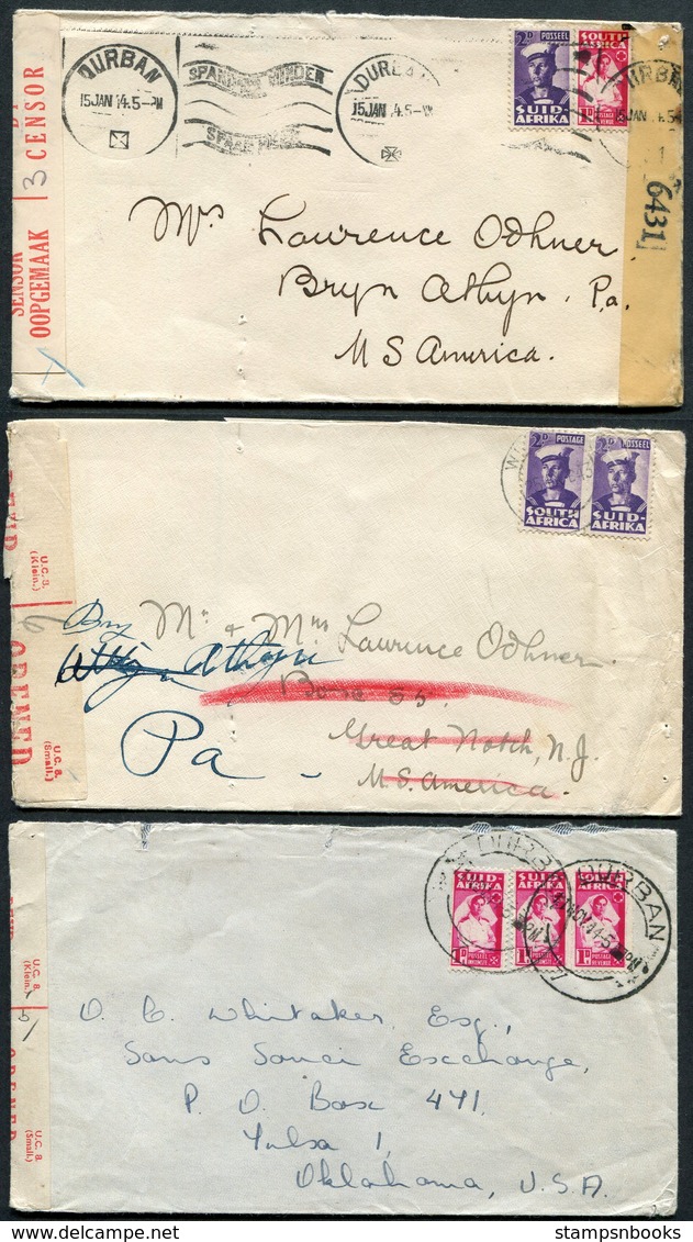 WW2 South Africa X3 (different) Censor Label Covers - USA - Covers & Documents