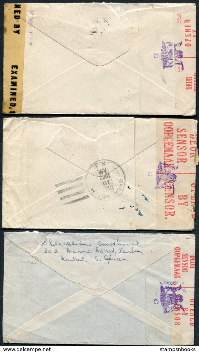 WW2 South Africa X3 (different) Censor Label Covers - USA - Covers & Documents