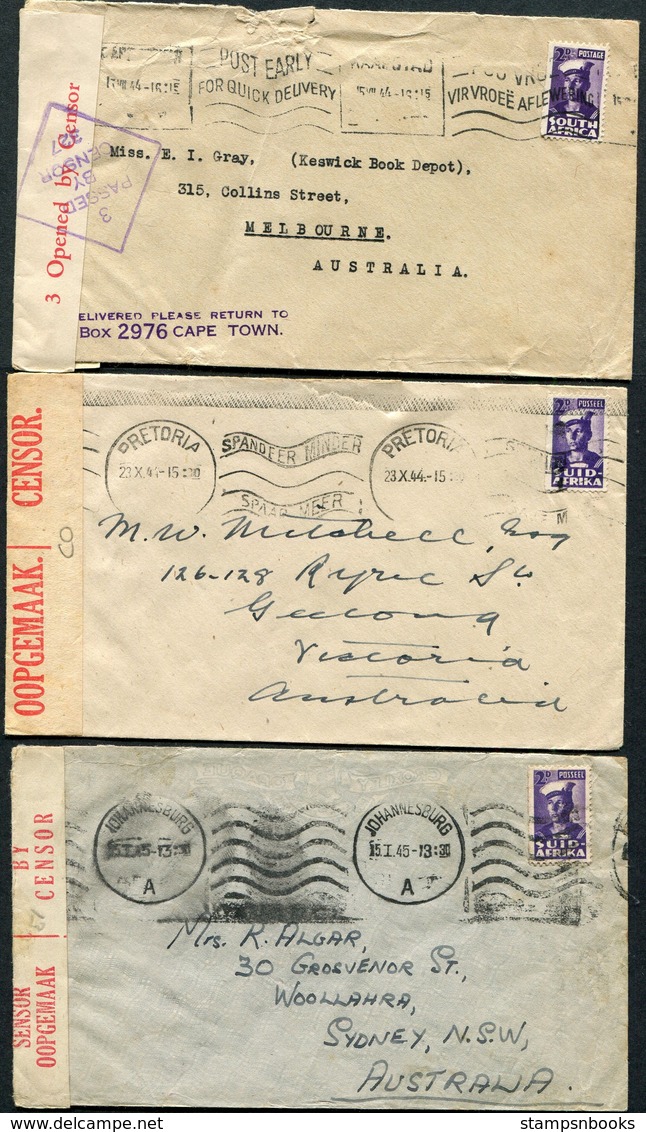 WW2 South Africa X3 (different) Censor Label Covers - Australia - Covers & Documents