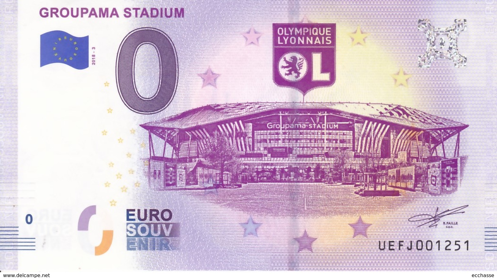 Billet Touristique 0 Euros Groupama Stadium Ol Olympique Lyonnais Stade UEFJ001251 - Fictifs & Spécimens