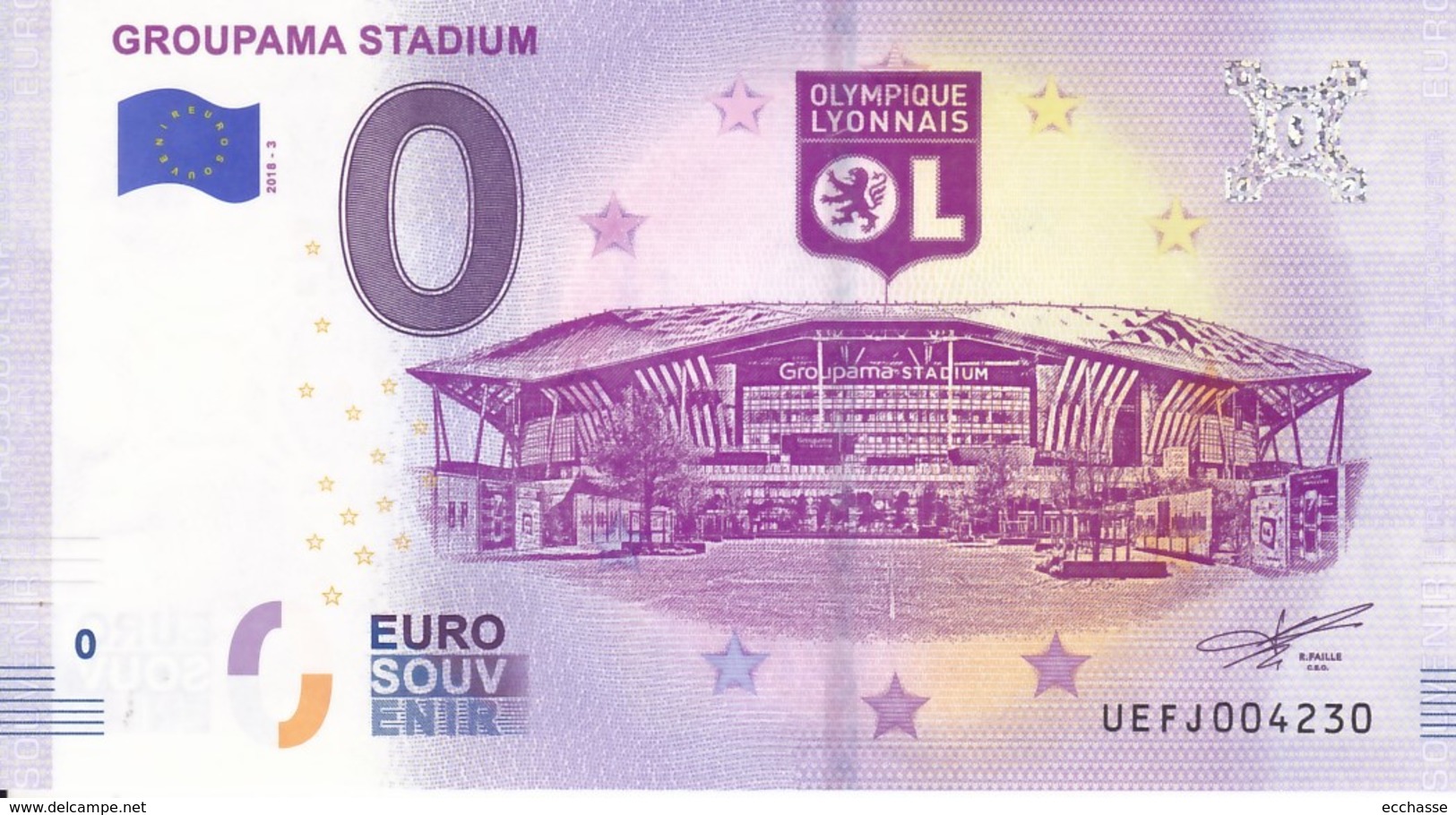 Billet Touristique 0 Euros Groupama Stadium Ol Olympique Lyonnais Stade UEFJ004230 - Specimen