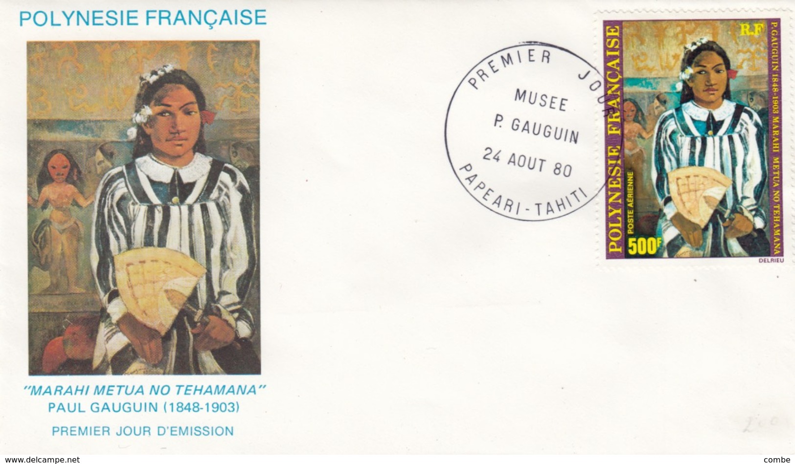 POLYNESIE.  PREMIER JOUR GAUGUIN. 24 AOUT 1980 PAPEARI TAHITI. Yv PA 154 - Lettres & Documents