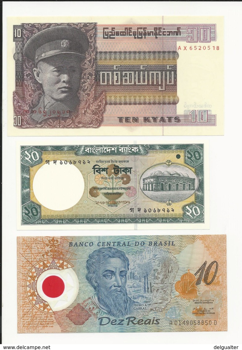 3 Banknotes - 2 UNC - 10 Reais EF - Vrac - Billets