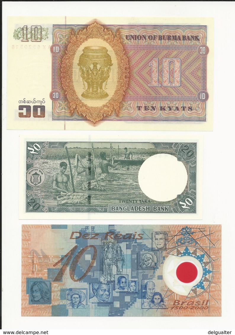 3 Banknotes - 2 UNC - 10 Reais EF - Vrac - Billets