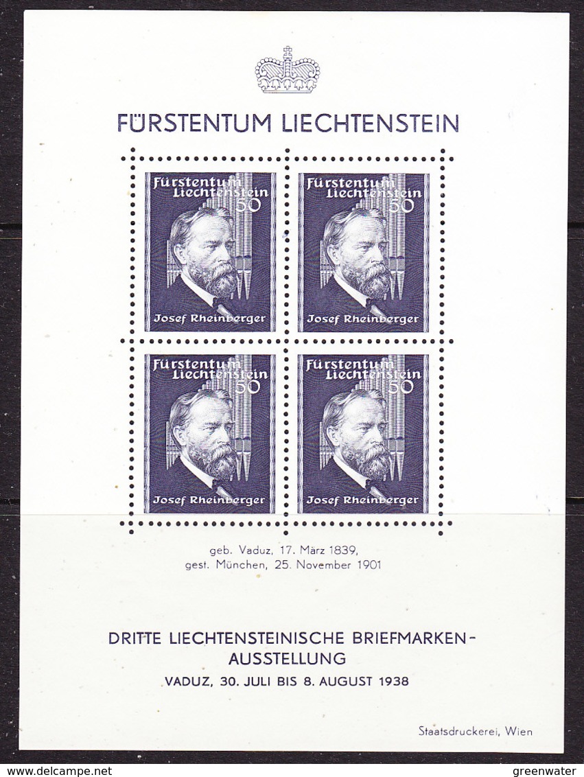 Liechtenstein 1938 Josef Rheinberger M/s ** Mnh (43487) - Blokken