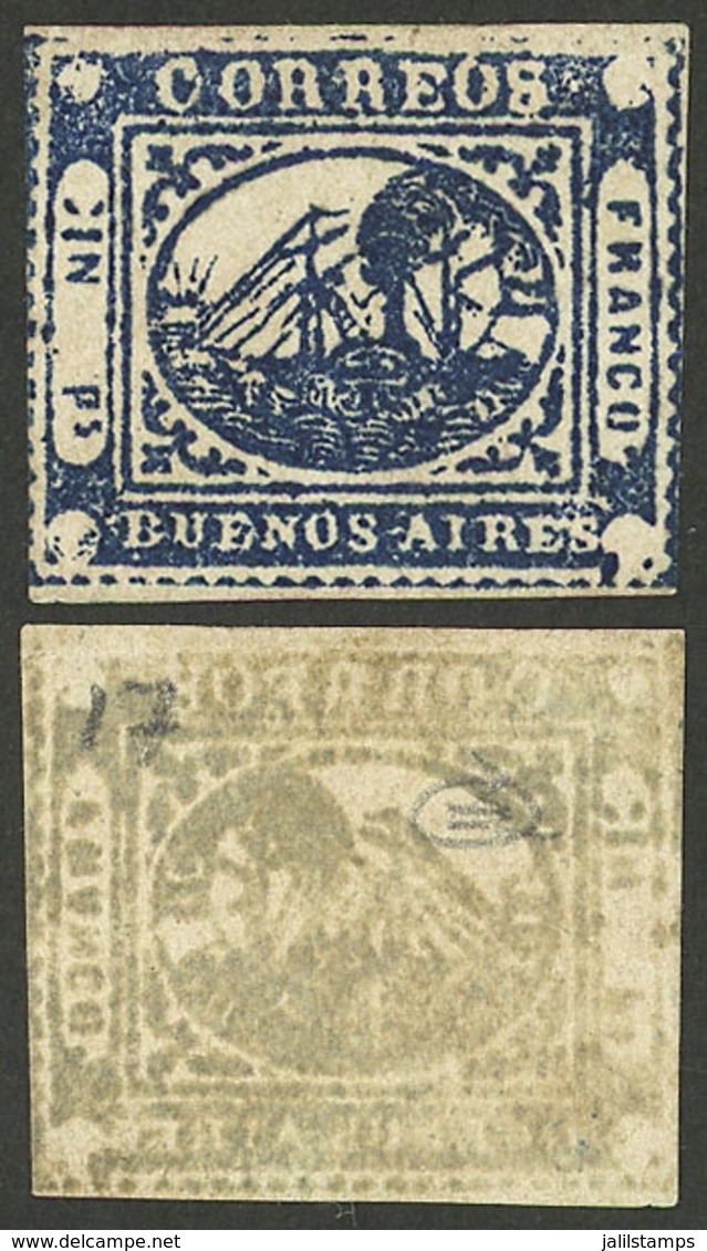 ARGENTINA: GJ.11A, IN Ps Dark Blue, Oily Transparent Impression, Unused, Without Gum, Very Nice - Buenos Aires (1858-1864)