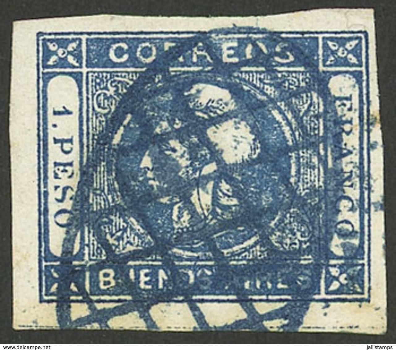 ARGENTINA: GJ.17, 1P. Blue, Dull Impression, Used With Mute Blue Grid Cancel, Very Nice, VF Quality - Buenos Aires (1858-1864)