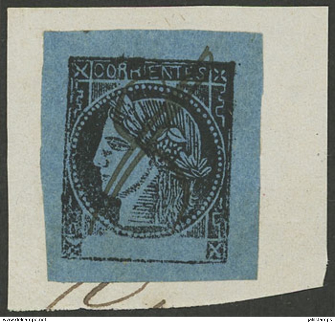 ARGENTINA: GJ.3, 3c. Light Blue, Type 6, Pen Cancelled On Fragment, VF - Corrientes (1856-1880)