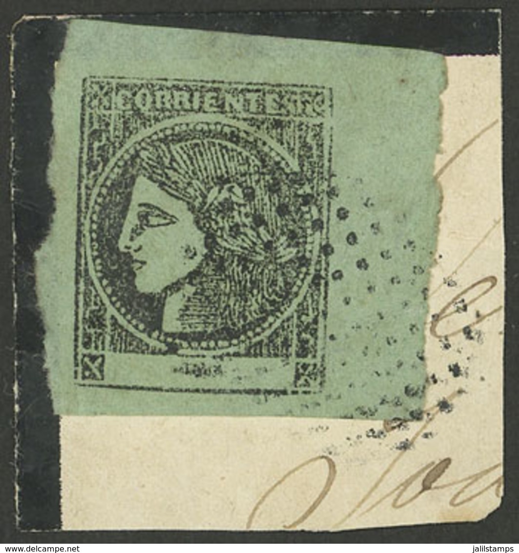 ARGENTINA: GJ.5A, 2c. Bottle Green, Type 8, Tied On Fragment By Dotted Ellipse Cancel, VF Quality - Corrientes (1856-1880)