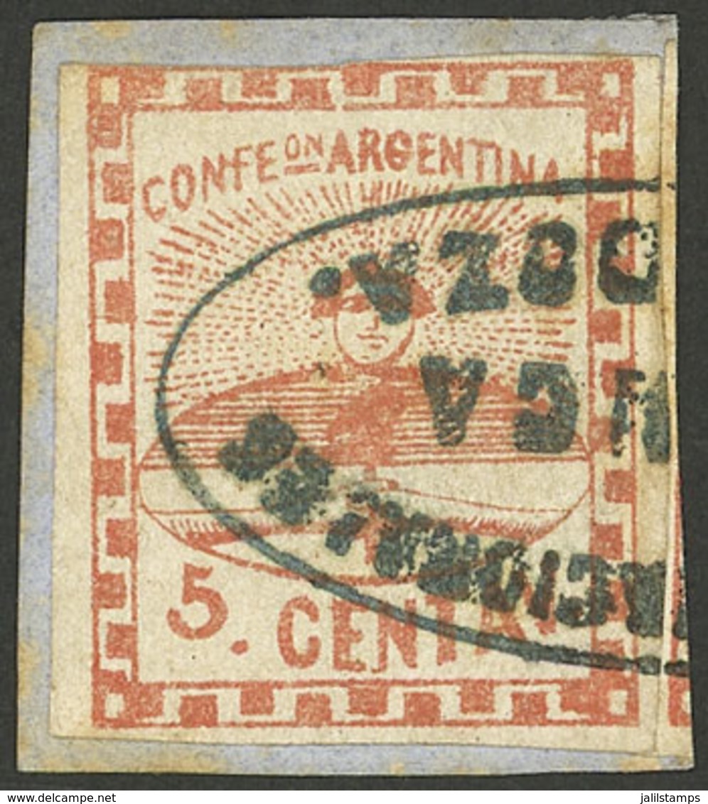 ARGENTINA: GJ.1, 5c. Light Red, Small Figures, On Fragment With Ellipse Cancel Of MENDOZA With FRANCA (+100%), VF Qualit - Gebraucht