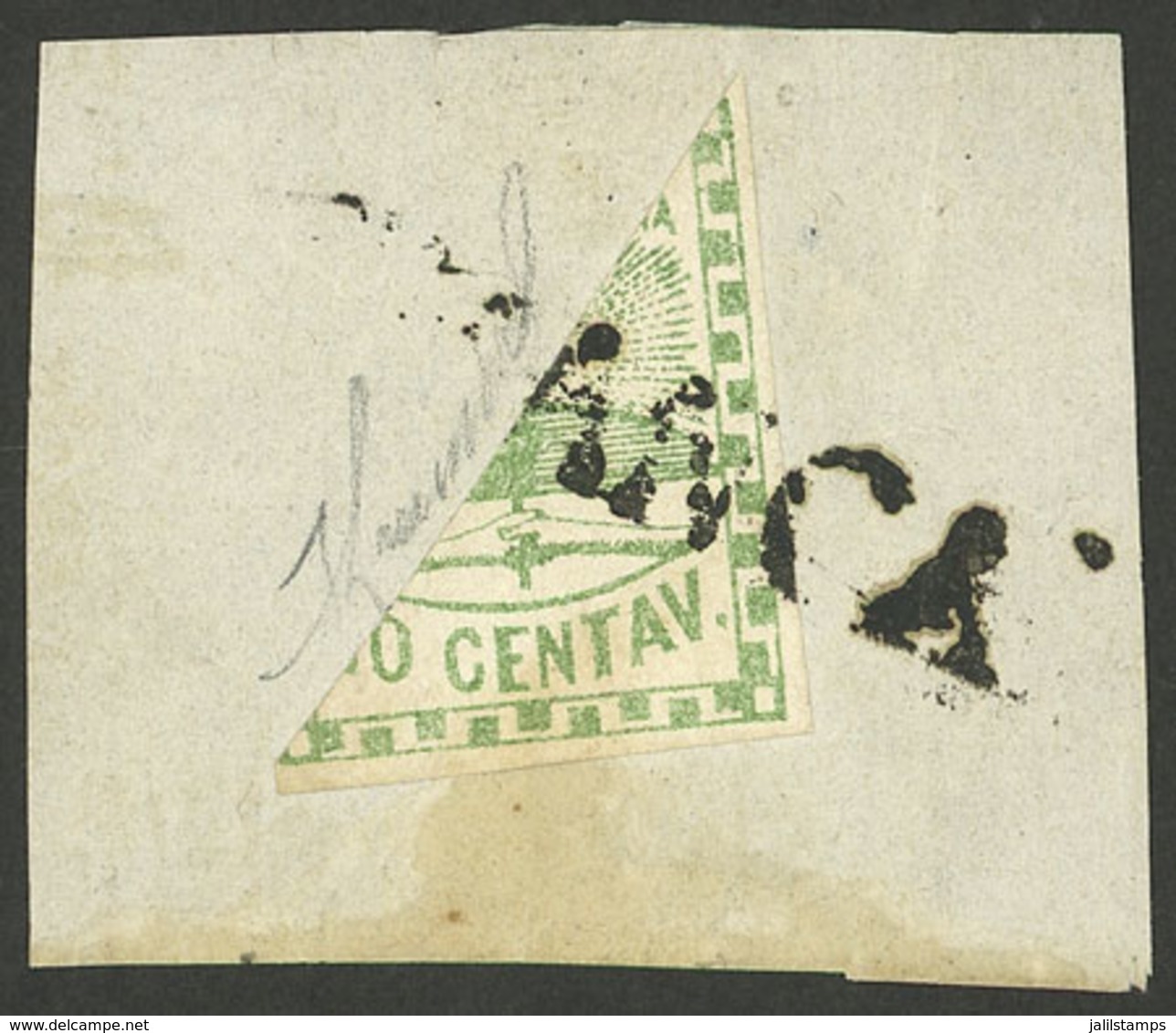 ARGENTINA: GJ.2BID, 10c. Green, Small Figures, Diagonal Bisect Used As 5c. On Fragment, With FRANCA Cancel Of Tucumán (+ - Oblitérés