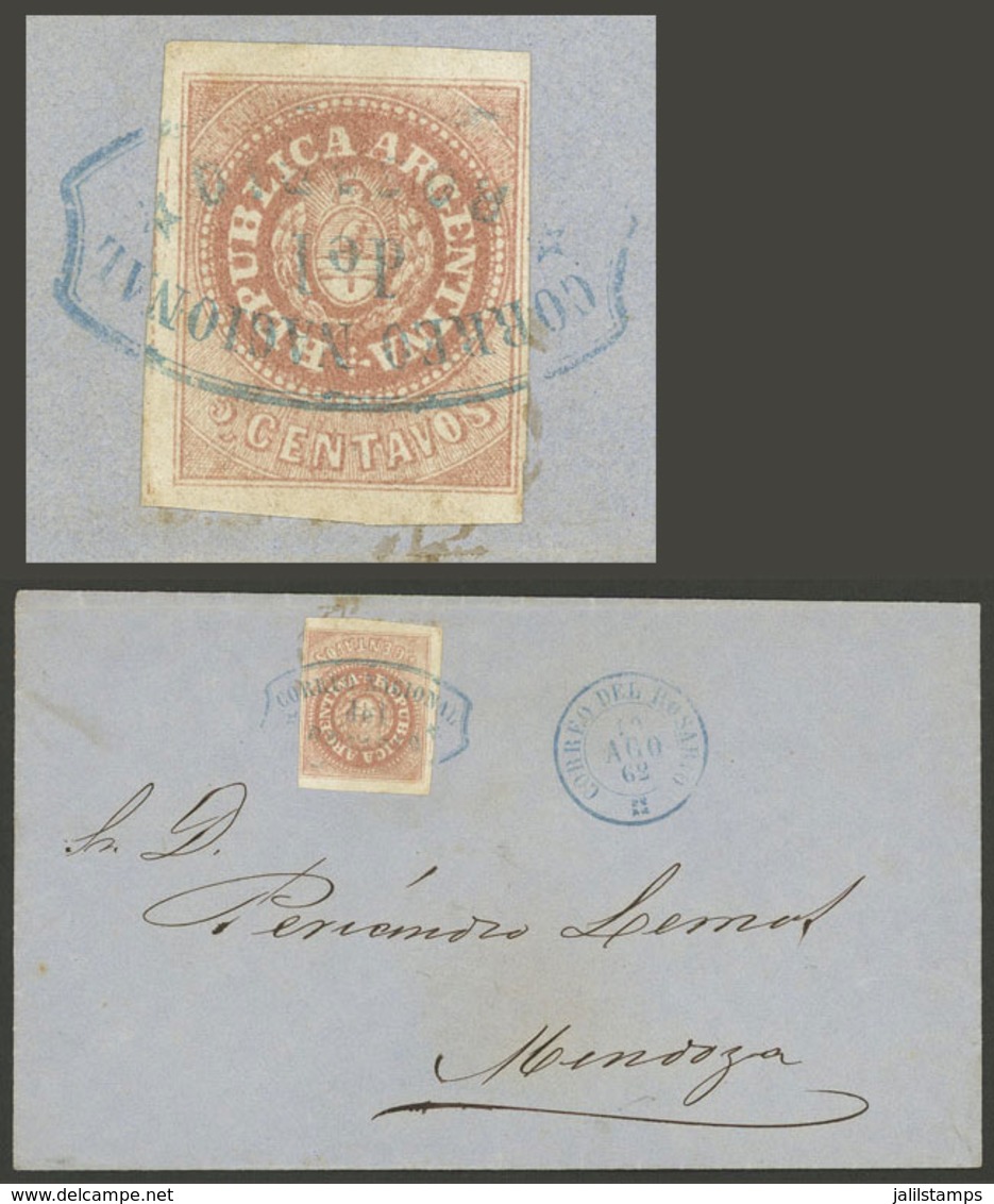 ARGENTINA: GJ.10, 5c. Dull Rose, Without Accent, On Cover Sent From Rosario To Mendoza In AU/1862, Excellent - Nuevos