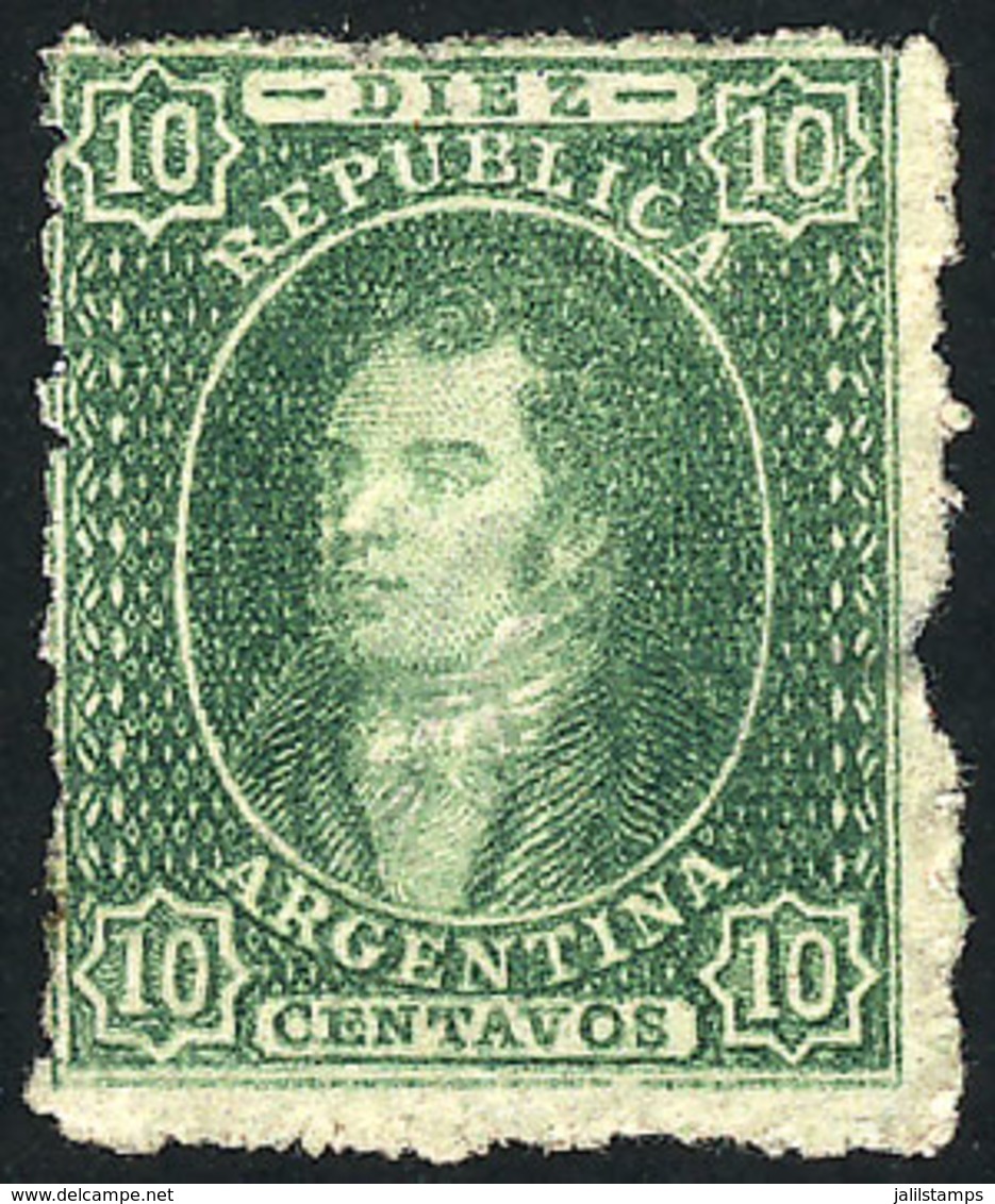 ARGENTINA: GJ.23, 10c. Semi-clear Impression, Medium Paper, Unused, No Gum, VF Quality, Catalog Value US$100 - Used Stamps