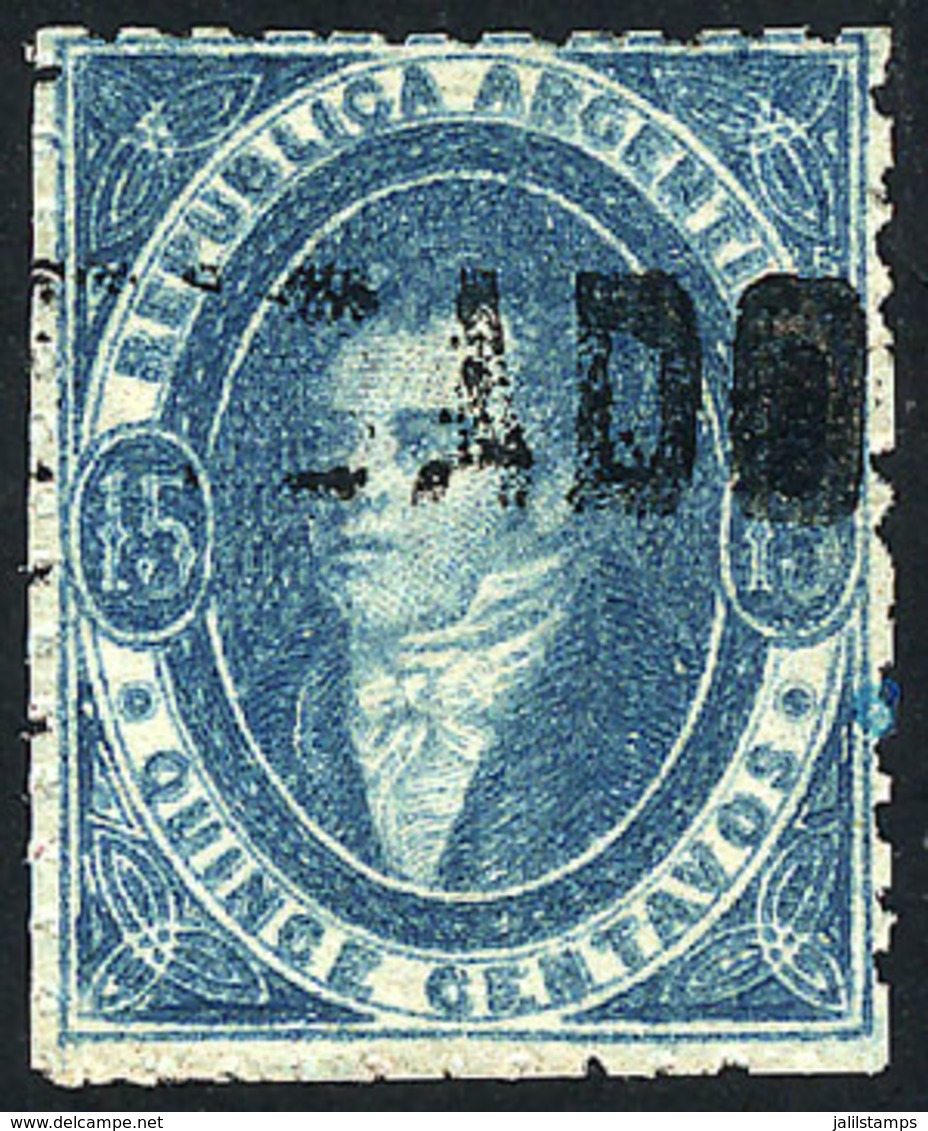 ARGENTINA: GJ.24, 15c. Inky Impression, Dull Impression, With CERTIFICADO Cancel Of BELLA VISTA (Corrientes, +200%), Tin - Used Stamps