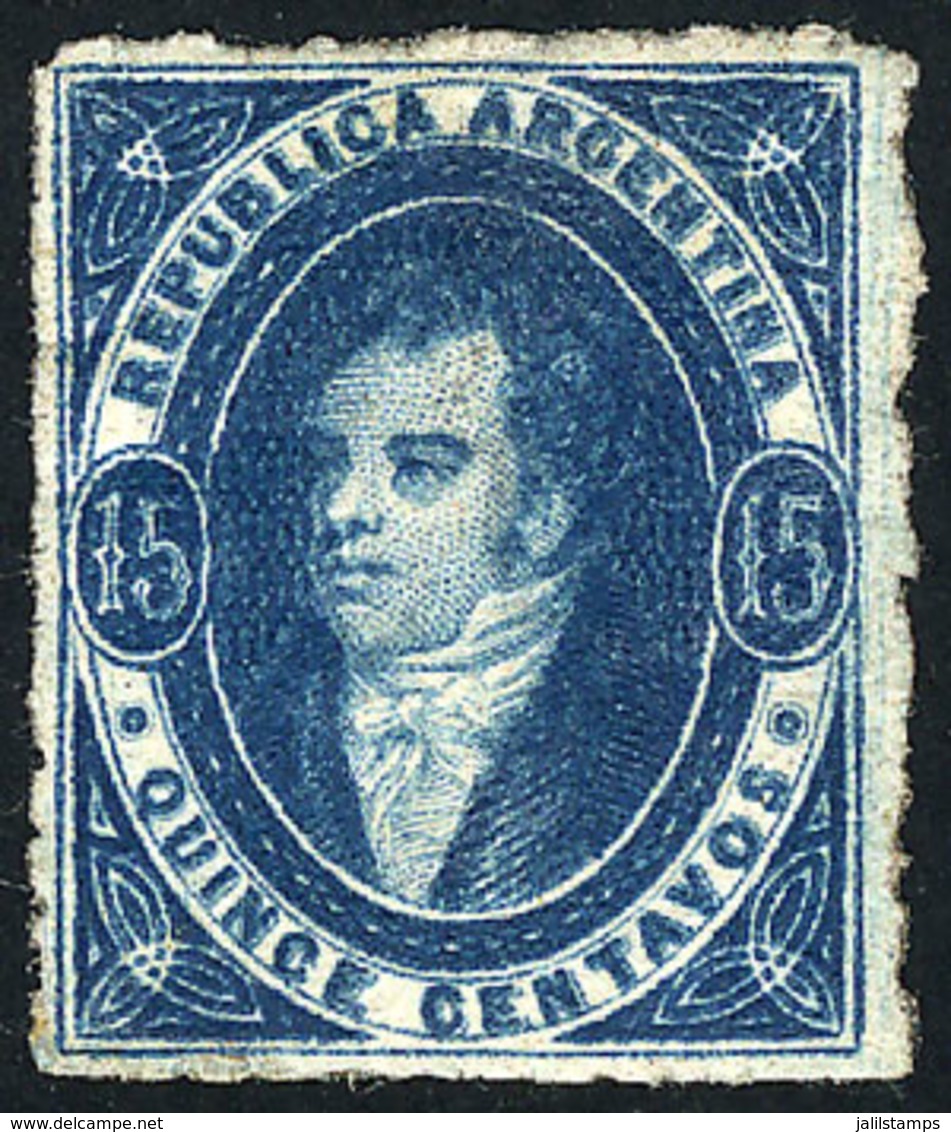 ARGENTINA: GJ.24, 15c. Worn Impression, Dark Blue, Mint Part Gum, With Some Creases On Back, Good Front - Gebraucht