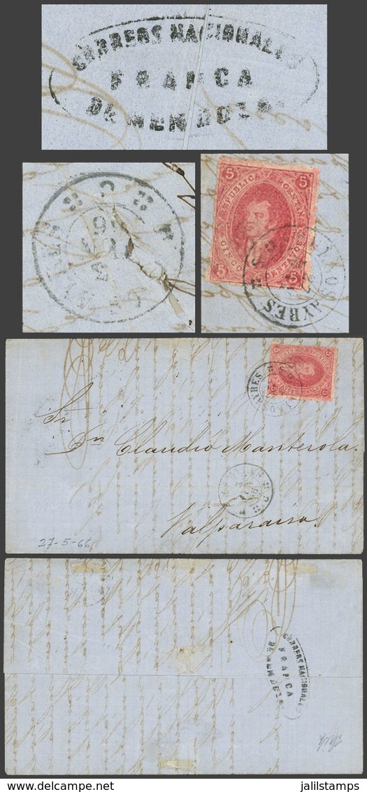 ARGENTINA: GJ.25, 4th Printing, Fantastic Example Of Clear Impression And Very Well Perforated, On Cover Sent To Valpara - Gebruikt