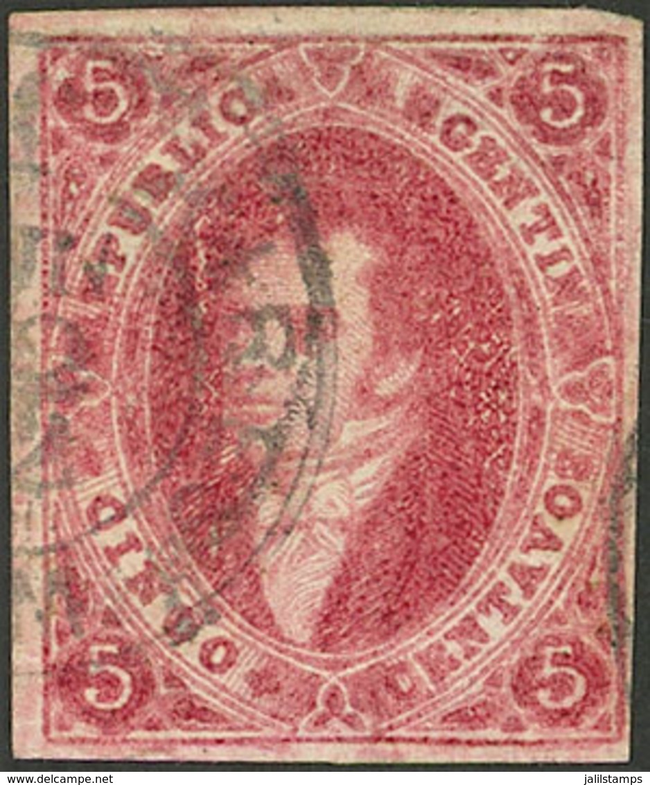 ARGENTINA: GJ.32, 5c. Rose-claret, 7th Printing, Inky Impression, With Datestamp Of Buenos Aires, Very Nice, VF - Gebraucht
