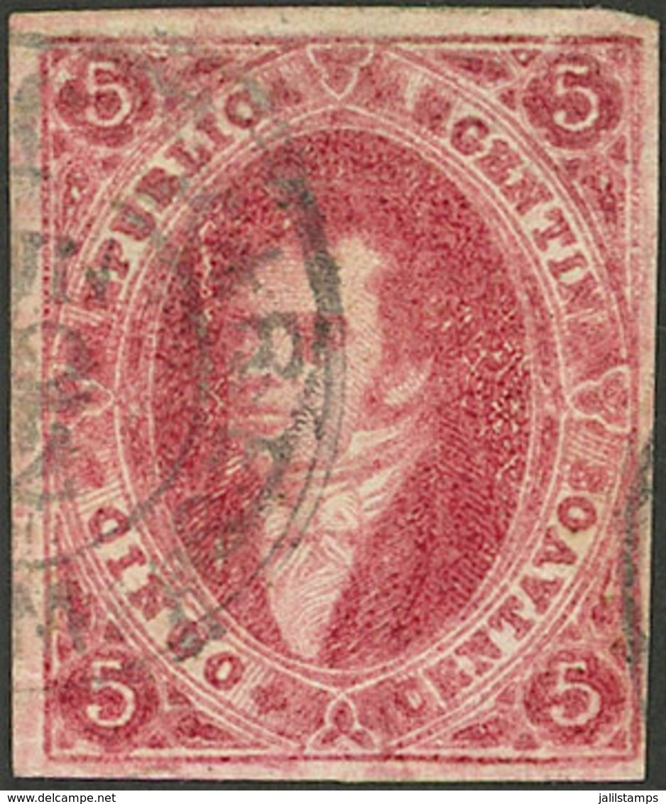 ARGENTINA: GJ.32, 5c. Rose-claret, 7th Printing, Inky Impression, With Datestamp Of Buenos Aires, Very Nice, VF - Usati