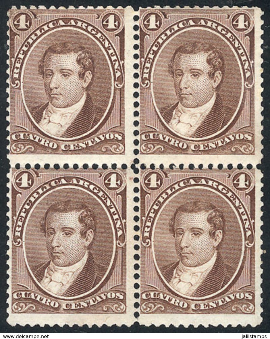 ARGENTINA: GJ.36, 4c. Moreno, Block Of 4, VF Quality - Autres & Non Classés