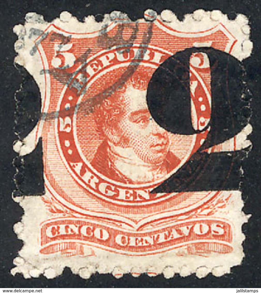 ARGENTINA: GJ.46, 2c. On 5c. Provisional, With Variety: Shifted Overprint, "over" The Perforation, Used, VF Quality, Rar - Other & Unclassified