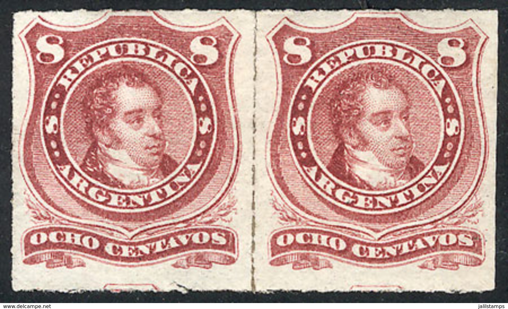 ARGENTINA: GJ.48, 8c. Rivadavia, Rouletted, Pair, VF Quality - Other & Unclassified