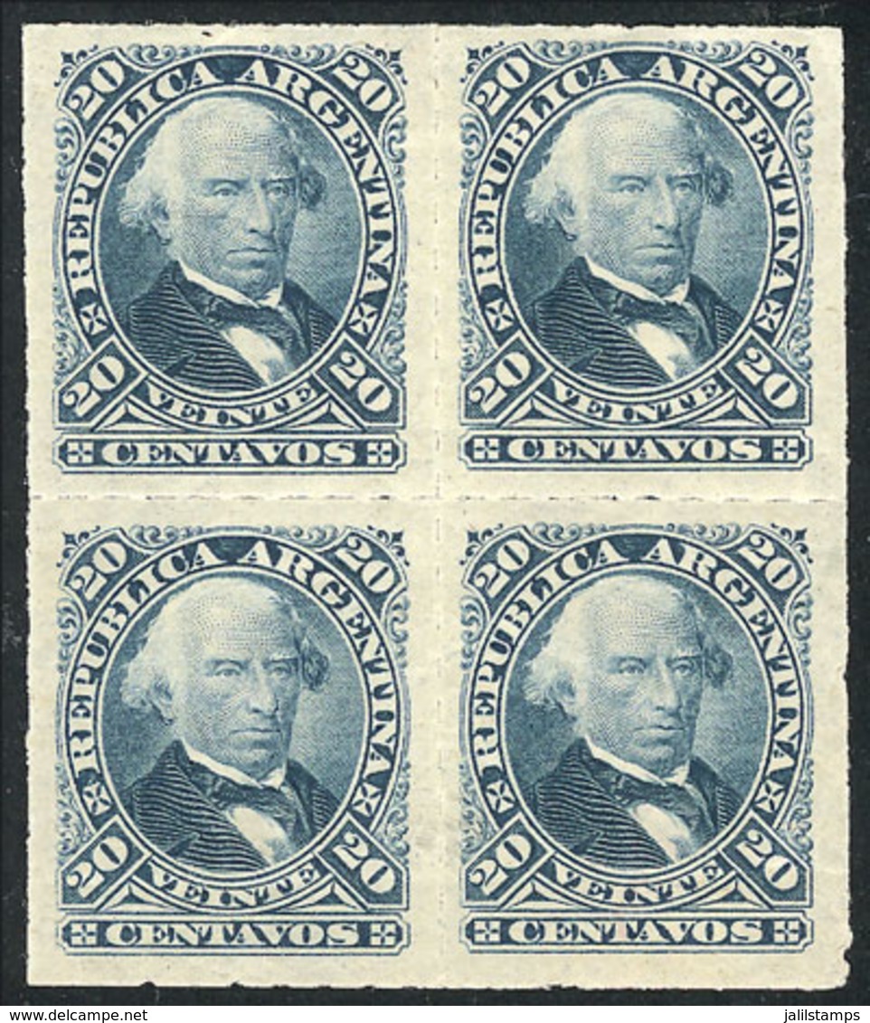 ARGENTINA: GJ.51, 20c. Vélez Sarsfield, Rouletted, Block Of 4, VF Quality - Autres & Non Classés