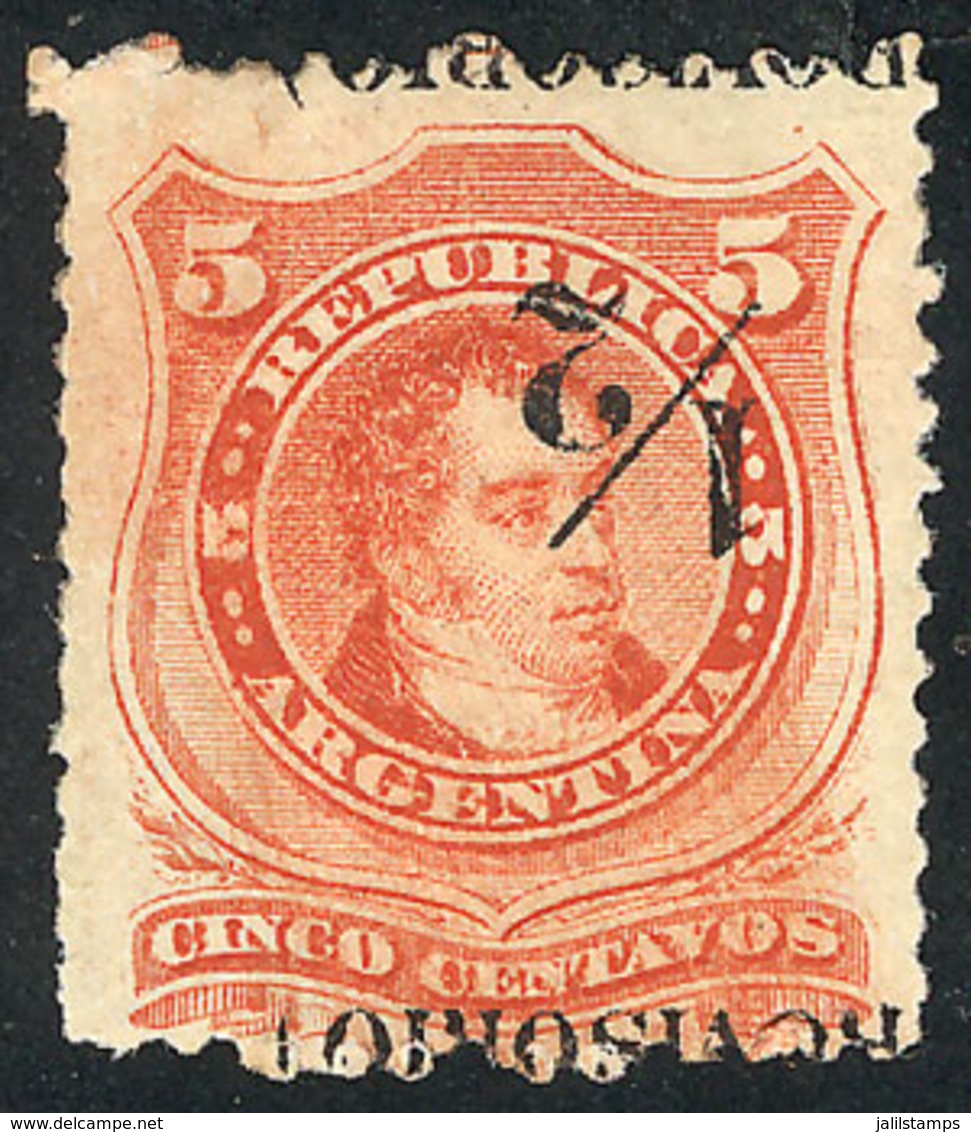 ARGENTINA: GJ.60f, ½c. On 5c. Provisional, Large P, Without Perforation In The Middle, With Inverted Overprint And "PROV - Autres & Non Classés